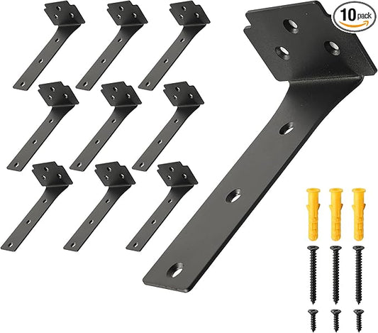 Floating Shelf Brackets,10 Pack Heavy Duty L Brackets for Shelves, 6 Inch Black Stainless Steel Countertop Support Brackets,Wall Mounting for Wood