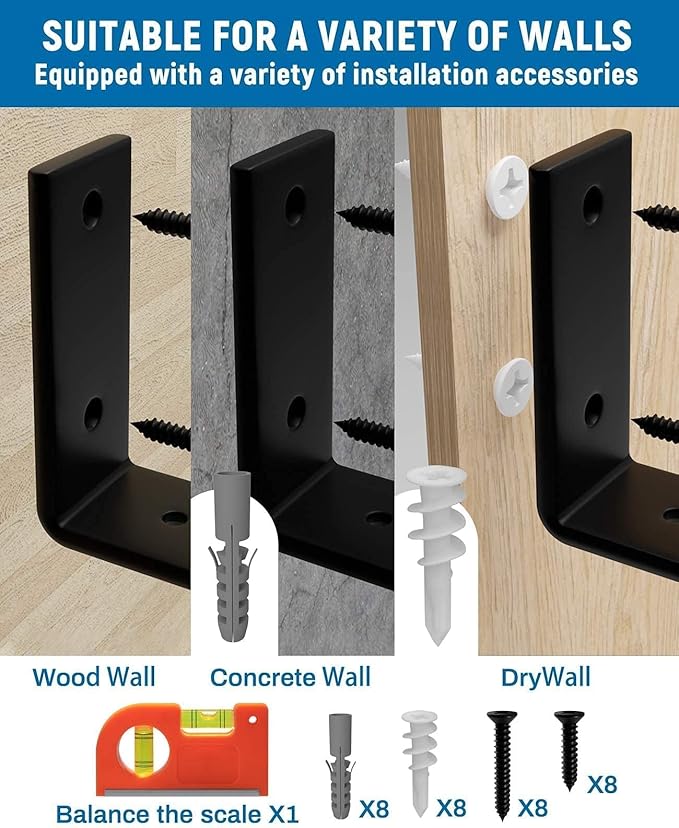 LEOPO Shelf Brackets 12 inch, 4-Pack 1/5 inch Thick Heavy Duty Industrial Bracket for DIY Floating Shelf Support, Black Coated Wall Shelf Support 11.25” x 6” x 1.5”