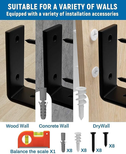 LEOPO Shelf Brackets 12 inch, 4-Pack 1/5 inch Thick Heavy Duty Industrial Bracket for DIY Floating Shelf Support, Black Coated Wall Shelf Support 11.25” x 6” x 1.5”
