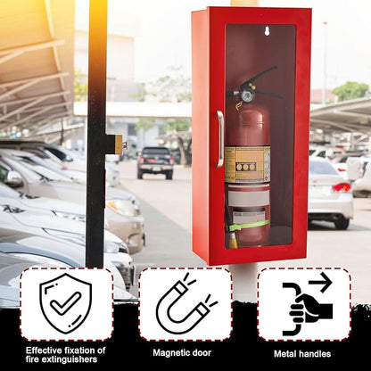 Zonon 2 Pcs 10lb Fire Extinguisher Cabinet Wall & Surface Mount 24-3/4 H x 10-1/4 W x 6-3/4 D 22 Gauge Steel Fire Extinguisher Box Case Extinguishers Holder with Handle for Indoor Outdoor (Red)