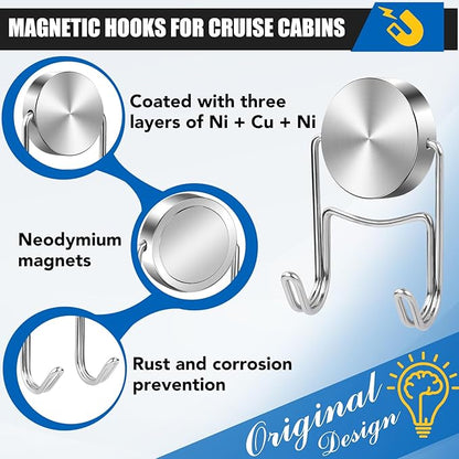 LOVIMAG Magnetic Hooks, 80lbs+ 2026 Cruise Cabin Ship Essentials Magnet Hook Heavy Duty Strong Magnets Refrigerator Fridge Hanging for Classroom Beach Vacation Kitchen Home Must Haves 5 Pcs (Silver)