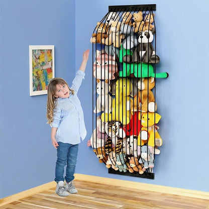 Stuffed Animal Storage Wooden Soft Toy Storage for Kids Room，Wall Mount Door Hanging Stuffed Animal Toy Organizer Shelf for Nursery Play Room Black -Patent