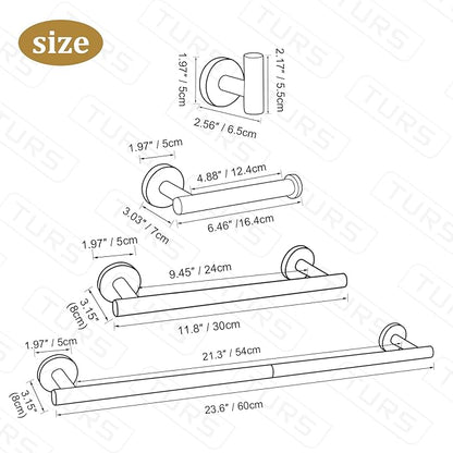TURS Matte Black 10 Pieces Bathroom Hardware Set, SUS304 Stainless Steel 24 Inch Bath Towel Bar Set, Round Bathroom Accessories Kit Wall Mounted