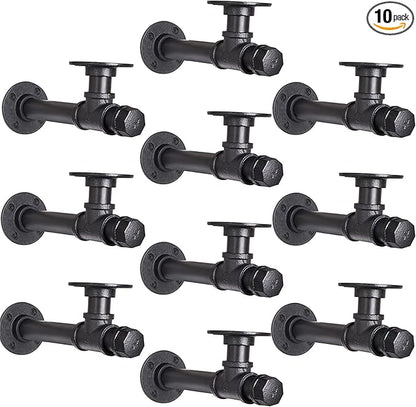 Pipe Shelf Brackets 6.7 inch10 Packs Industrial Iron DIY L Pipe Shelf Bracket for 6”-12" inch Wood Floating Shelf Vintage Look Rustic Home Pipe Decor, Included Accessories