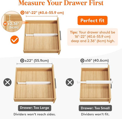 Lifewit 4 Pack 2.36" High Drawer Dividers 40-56cm/16-22 Adjustable Drawer Organizer for Clothes/Utensils, Expandable Drawer Separator in Dresser/Kitchen/Bedroom/Office Organization & Storage White
