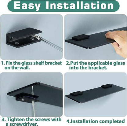 Alise Glass Shelf Brackets 2Pcs, Adjustable Shower Glass Clamps, Heavy Duty Clamp Holder, SUS304 Stainless Steel Brackets for 8-12mm Shelves, Matte Black
