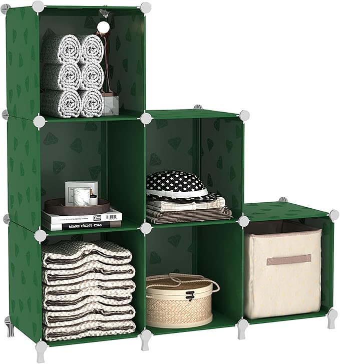 UNKU Cube Storage Organizer, 6 Cube Closet Organizer Storage Shelves, DIY Stackable Bookcase, Clothes Organizer Shelf for Closet, Bedroom, Living Room, Cabinet, Home, Office, Green