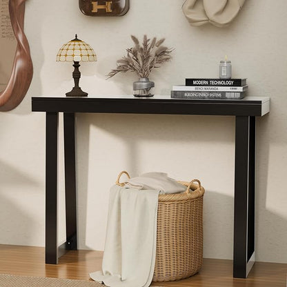 VINGLI 42.9" Black Console Table, Solid Wood Entryway Table, Narrow Sofa Table Behind Couch, Thin, for Living Room, Entrance, Hallway, Foyer, Bedroom, Office