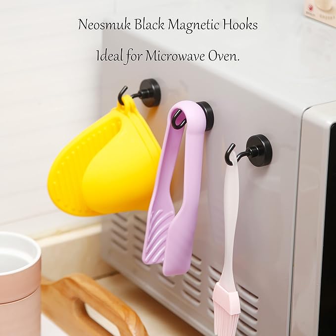 Neosmuk Magnetic Hooks, Heavy Duty 85lb+ Strong Magnet Hook for Cruise Cabins, Cruise Ship Essentials for Hanging, Metal Wall Refrigerator Hangers (Black, 10 Pack)