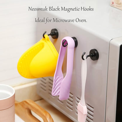 Neosmuk Magnetic Hooks, Heavy Duty 85lb+ Strong Magnet Hook for Cruise Cabins, Cruise Ship Essentials for Hanging, Metal Wall Refrigerator Hangers (Black, 10 Pack)
