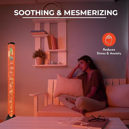 Brewish 4FT Sensory LED Water Bubble Tube Lamp with 16 Color Changing Night Light Effects, Fake Aquarium Tank & Gift for Kids, Autism, Remote Control & 12 Fishes (Wall Bracket Included)