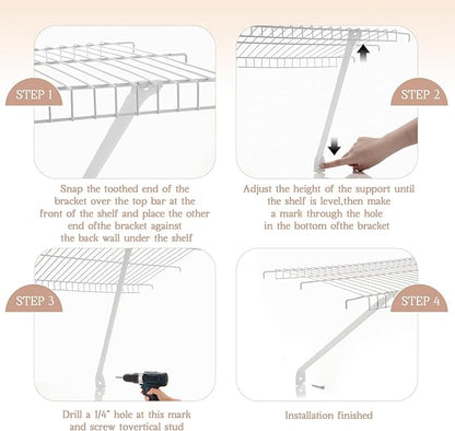 12 Pcs Support Brackets for 12in Wide Shelving Wire Wire Shelf Brackets Closet Rod Bracket Closet Support Bracket with Anchors and Pins for Installation Wires Shelving Supports Closets
