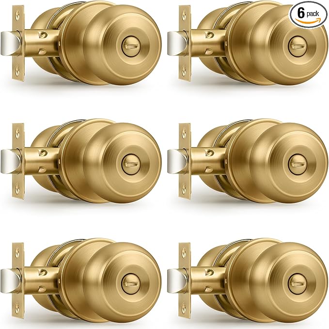 Probrico Champagne Bronze Door Knobs for Bedroom Bathroom, Interior Door Knob with Round Ball, Champagne Privacy Door Knob, 6 Pack