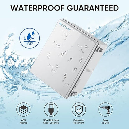 TICONN Outdoor Electrical Box Waterproof, Junction Box IP67 ABS Plastic Enclosure with Hinged Cover with Mounting Plate, Wall Brackets, Cable Glands (Off-White, 17.7"x13.8"x7.9")