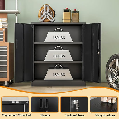 Metal Storage Cabinet, 36" H Locking Storage Cabinet with 2 Adjustable Shelves, Metal Cabinets for Garage, Home, Office, Utility Room-Black