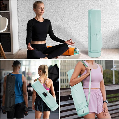 sportsnew Yoga Mat Bag, Full Zip Cargo Yoga Mat Carrier Bag with Drawstring Water Bottle Pocket and Bottom Wet Pocket, Exercise Yoga Mat Carrier Holder Multi-Functional Storage Bag Patent Pending