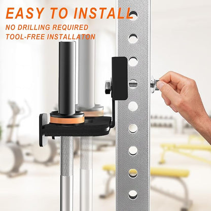 Barbell Holder for 2x2 & 3x3 Power Racks, No Drilling Required – Heavy-Duty Steel Barbell Storage Rack with Protective Padding, Fits 5/8''-1'' Holes – Secure & Space-Saving Gym Equipment Organizer