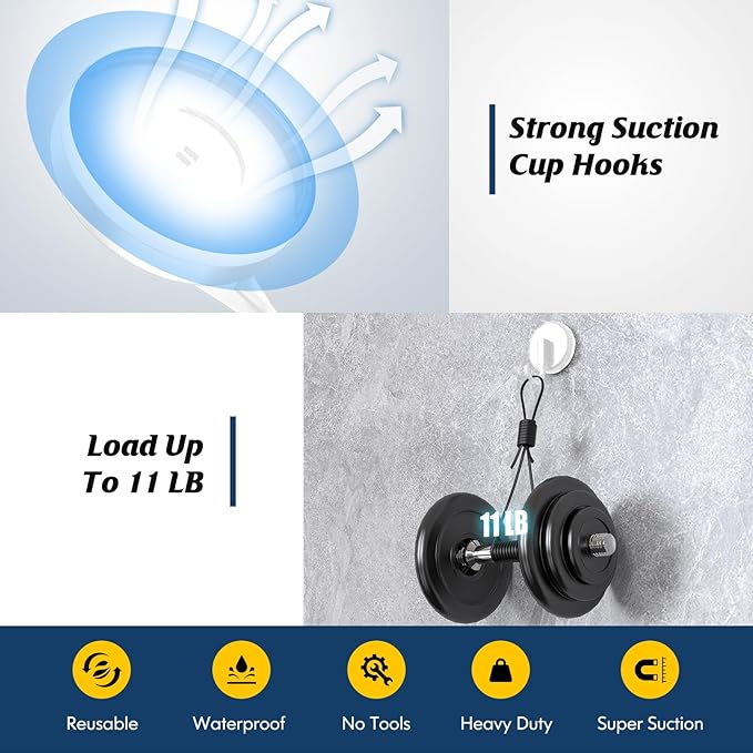 Suction Cup Hooks for Shower, Shower Hooks Mounting on Glass Doors, Tile, Mirrors, Metals,Hook for Hanging Towels, Robe, Loofah, Jackets-White(2 Pack)