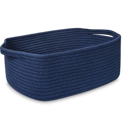 ABenkle Small Storage Basket with Handles, Cotton Rope Woven Dog Cat Toy Bin, Decorative Shelves Closet Organizing for Nursery Laundry Bedroom Bathroom, 14.2''x 11''x 5.1''
