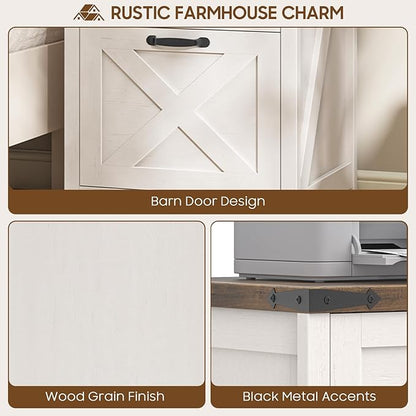 3 Drawer Small File Cabinet with Lock, Farmhouse Vertical Filing Cabinet Fits Letter and A4 Size, Under Desk Wooden File Cabinets for Home Office, Printer Stand, Rustic White