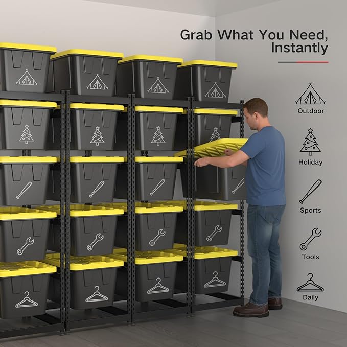 27 Gallon Tote Storage Rack, Heavy-Duty Storage Bin Rack Organizer, 5-Tier Standing Storage Bin Shelves, 250 lb Capacity, Maximize Space for Garage, Warehouse, Utility