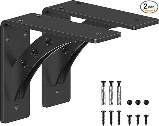 Heavy Duty Shelf Brackets - Max Load 900 LBS, Premium Alloy Metal Mantel Brackets - Fireplace & Countertop Support (Set of 2, MATTE BLACK, 7 inch x 6 inch)
