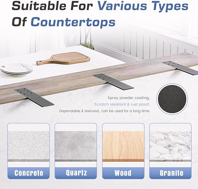 Countertop Support Brackets Heavy Duty 4 Pack 1/4" Thick 14 Inch Flat Hidden Knee Wall Countertop Bracket for Granite Quartz Wood Concret Countertops Screws Included