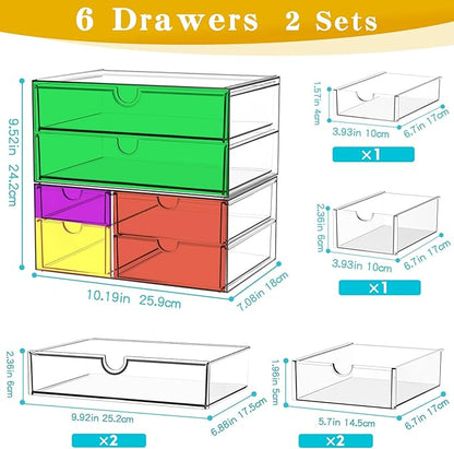 Acrylic Organizer with 6 Drawers, Bathroom Counter Organizer, Makeup Desk Organizers, Office Supplies, Storage Drawers for Cosmetic, Pencil, Coffee