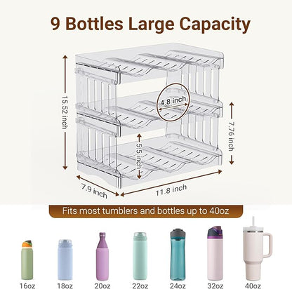 Water Bottle Organizer Holder for Stanley Cup Accessories, Fridge Kitchen Cabinet Organizer and Storage for Meoky 40 oz Tumbler with Handle, Stackable Plastic Travel Mug Cup Rack Gifts, 3Pack