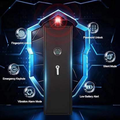 Marcree Large Rifle Safe with Biometric Fingerprint - Gun Safe for 8-10 Rifles & Pistols for Home, Quick Access, Anti-Theft Alarm, Removable Shelf, No Assembly (11.8"D x 13.8"W x 57.2"H)