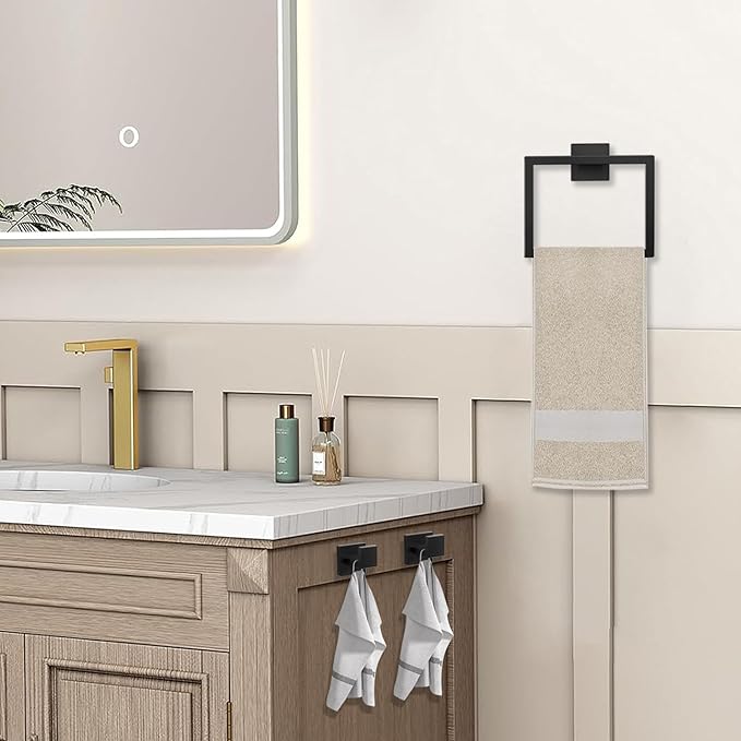 5 Piece Bathroom Towel Bar Set - SUS304 Stainless Steel Bath Towel Holder, 15.7 Inch Towel Racks for Bathroom Wall Mounted, Bathroom Hardware Accessories Set - Matte Black
