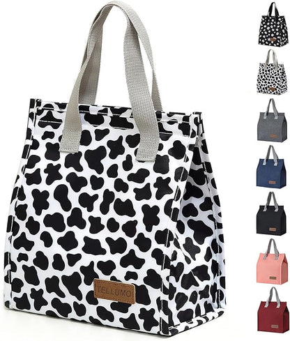 TELLUMO Lunch bag, Insulated Lunch Bag for Women Men Large Lunch Box Container Reusable Leakproof Tote for Office, Work, School, Beach or Travel (Cow-print)