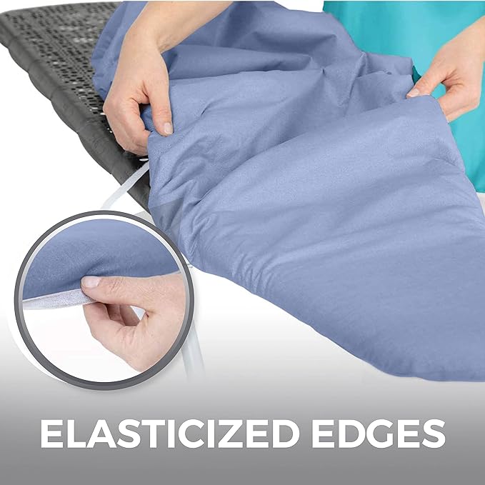 HOME GENIE Ironing Board Cover, Extra Thick Padding, Scorch Resistant Silicone Coating, 15x54 Full Size, Elastic Edge Heavy Duty Iron Pad Covers Standard Boards, Hook and Loop Fastener Strap, Blue