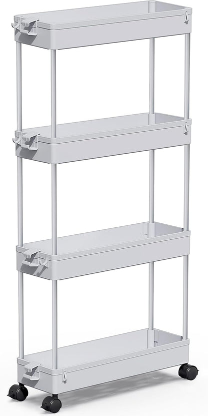 SPACEKEEPER Slim Rolling Storage Cart 4 Tier Bathroom Organizer Mobile Shelving Unit Storage Rolling Utility Cart Tower Rack for Kitchen Bathroom Laundry Narrow Places, Gray