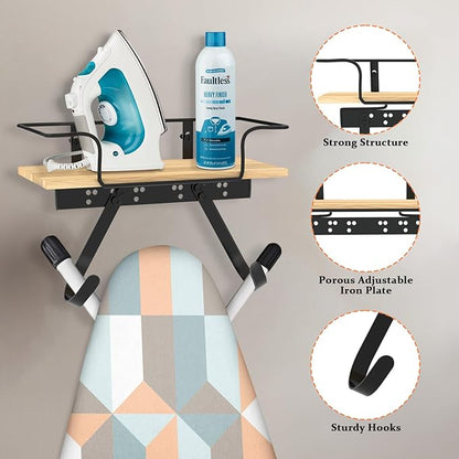 SMZCTYI Iron Board Holder, Wall Mount with Adjustable Hooks for Y & T-Leg Iron, Base Basket for Laundry Room, Bedroom