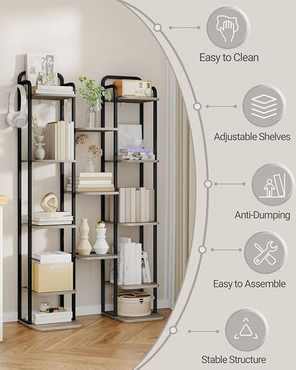 8 Tiers Vertical Shoe Rack, Narrow Shoe Tower, Tall Shoes Shelf with 2 Hooks, Adjustable Shelves, Corner Shoes Shelves for Small Spaces, Entryway, Living Room, Greige SR04305B