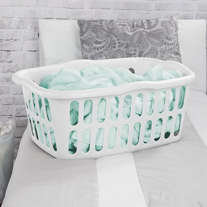 Sterilite 24-Pack Rectangular Laundry Basket, Plastic Clothes Hamper, 1.5 Bushel, White - Dirty Clothing Storage Organizer with Handles for Bedroom, Bathroom, and Closet