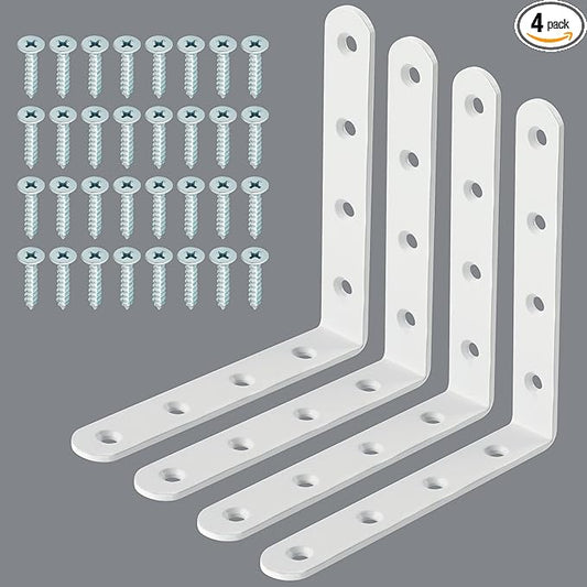 Alise 4 PCS L Brackets Heavy Duty Corner Bracket, 5 X5 Inch White Floating Shelf Brackets for Shelves, Stainless Steel L Shape Wall Mounting Brackets, Metal L Joint Angle Bracket for Wood Shelving