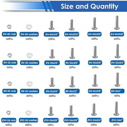 smseace 730Pcs 304 Stainless Steel Machine Screws Assortment Kit#10-24#8-32#6-32#4-40 Phillips Pan Head Assorted Nuts and Bolts for Machinery, Furniture, Automotive, Motorcycle Repairs
