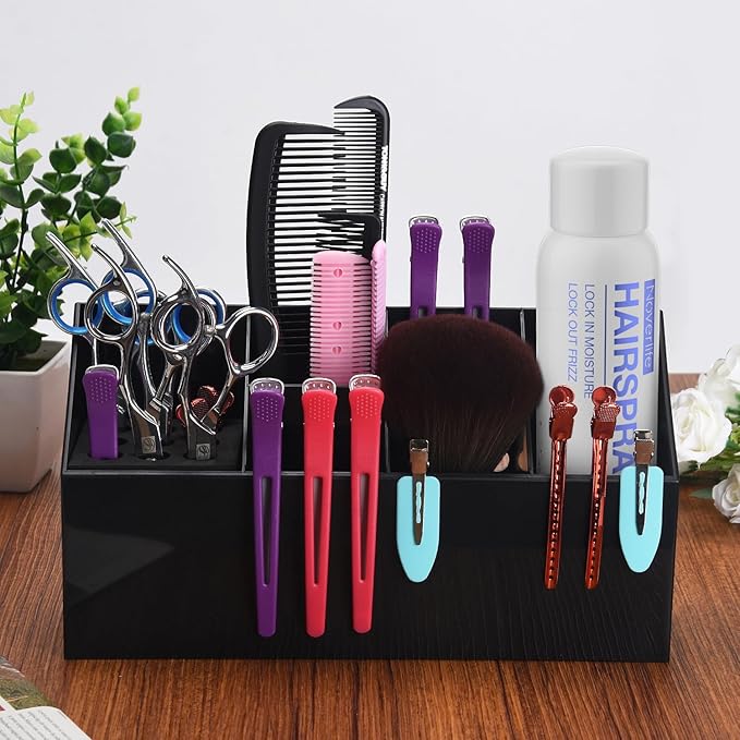 Noverlife Hair Scissors Large Storage Box, Shear Holder for Hair Salon, Scissor Holder, Hairdressing Combs Clips Scissors Professional Hairdressing Combs, Clips, Brushes Storage Racks Tool Box - Black