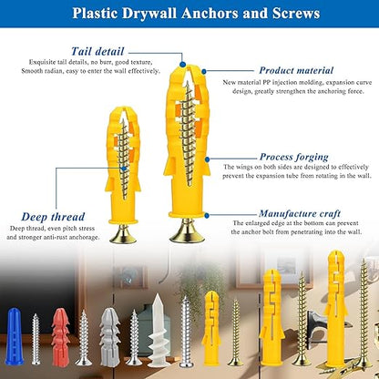 501PCS Drywall Anchors and Toggle Bolts with Screws Kit, 250PCS Dry Wall Anchors and 250PCS Expansion Screws (2025 Upgraded),11 Sizes Sheetrock Anchors Screws Kit for Wall Art Decor