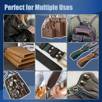 130 Sets Gunmetal Black Chicago Screws Leather Rivets Kit, 7 Sizes (M5*4,5,6,8,10,12,15) & 3 Screw Lengths (M4*3,4,5) for Belts, Bookbinding, DIY Leather