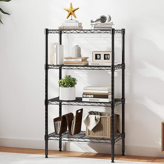 DUMOS 4-Tier Metal Wire Storage Shelves, Adjustable Standing Storage Rack Shelf, Heavy Duty Steel Shelving Unit Organizers for Kitchen Bathroom Pantry Garage, 23.2" W×13.4" D×47.2" H, Black
