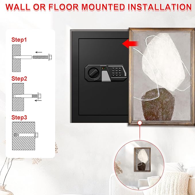 3.4 Cub Large Safes for Home Use, Digital Home Safe Box Fireproof Waterproof with Programmable Keypad, Spare Keys and Removable Shelf, Anti-Theft Fire Proof Document Box Money Safe for Valuables