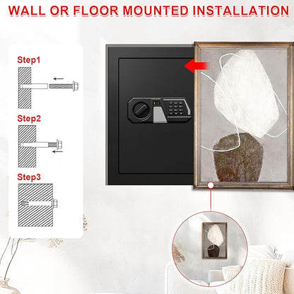 3.4 Cub Large Safes for Home Use, Digital Home Safe Box Fireproof Waterproof with Programmable Keypad, Spare Keys and Removable Shelf, Anti-Theft Fire Proof Document Box Money Safe for Valuables
