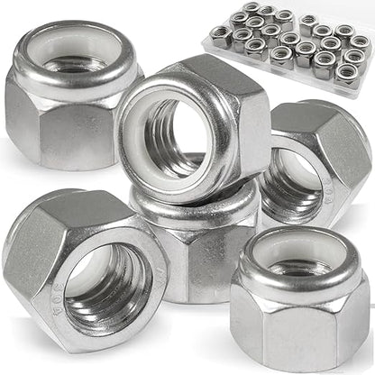 20 Pack 1/2"-13 Inch Locknuts,304 (A2-70) Stainless Steel Nylon Insert Lock Nuts,Standard Inch Thread Nylock Nuts