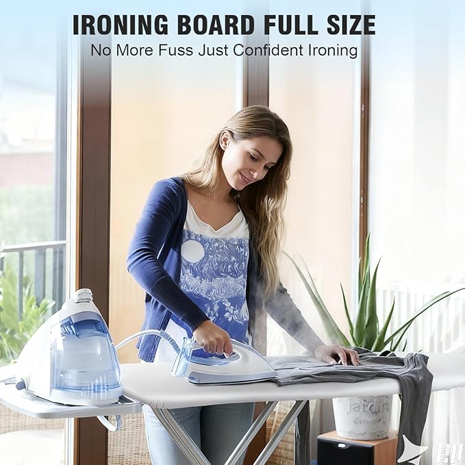 oleaf Ironing Board with Cover and Thicken Pad 43 x 13 Height Adjustable Full Size Foldable Iron Board with Iron Rest, Stable Steel Legs, Metal Construction, Heat Resistant, Gray and White Checkered