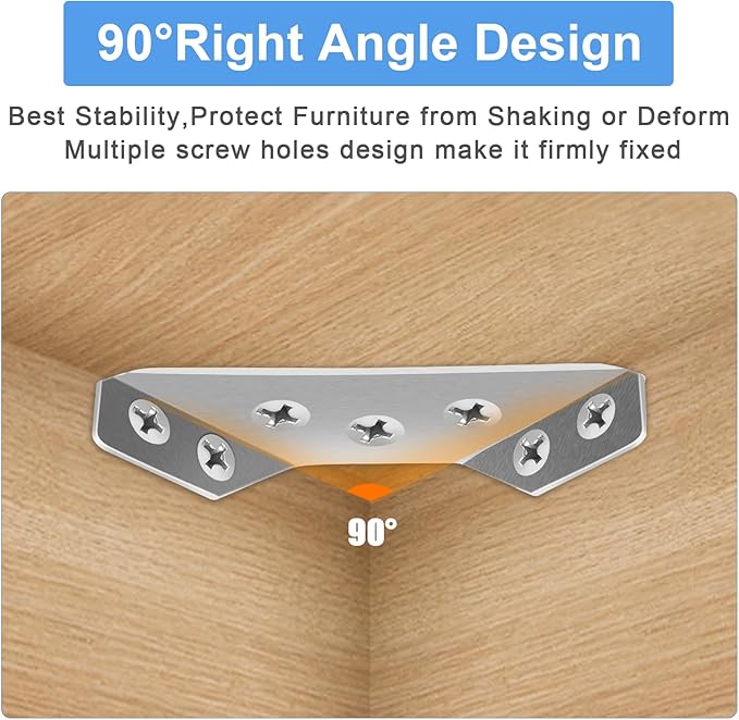 20Pcs Universal Stainless Steel Furniture Corner Connector, Angle Corner Bracket with Screws, Corner Braces, Corner Connectors for Shelves Wood Furniture Cabinets (20 Pcs)