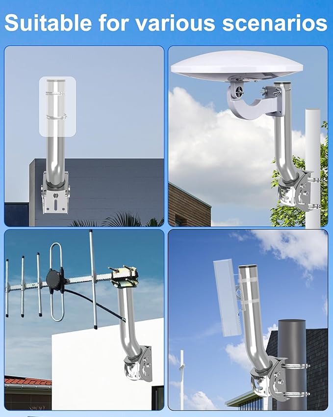 430 Stainless Steel Antenna Mount for Wireless Bridge, 1-Pack 11 in Dual Screw Locking J Pole Mounting Bracket for Wall or Pole, 160° Adjustable, 1.38 in OD, for CPE, Access Point or Weather Station