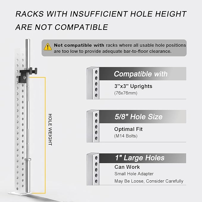 Barbell Holder for 2x2 & 3x3 Power Racks, No Drilling Required – Heavy-Duty Steel Barbell Storage Rack with Protective Padding, Fits 5/8''-1'' Holes – Secure & Space-Saving Gym Equipment Organizer